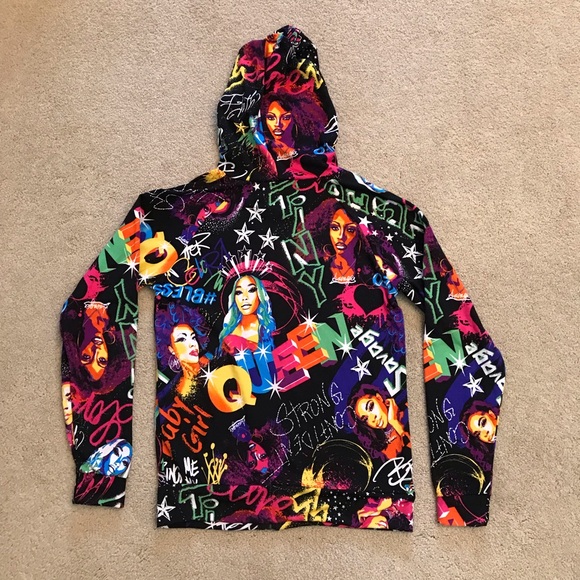 NYC Urban Graffiti Hoodie Jacket Women Size Small Black Multi Color Rap Soul Hip - Picture 2 of 10